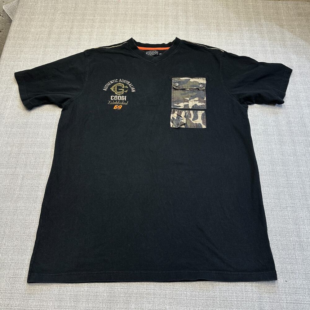 Coogi Shirt‎ Mens XXL Black Pullover Tee Embroidered Camo Gothic Grunge
